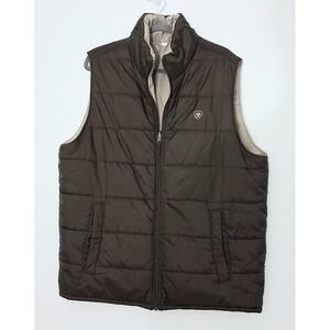 Ariat Reversible Puffer Vest Mens Size XL Brown Tan Full Zip Pockets Lightweight